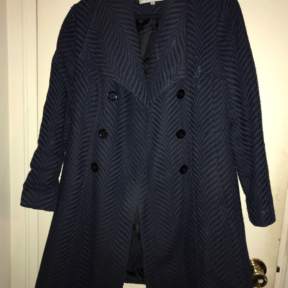 Classic Navy Herringbone Coat | Larry Levine (Size 6)